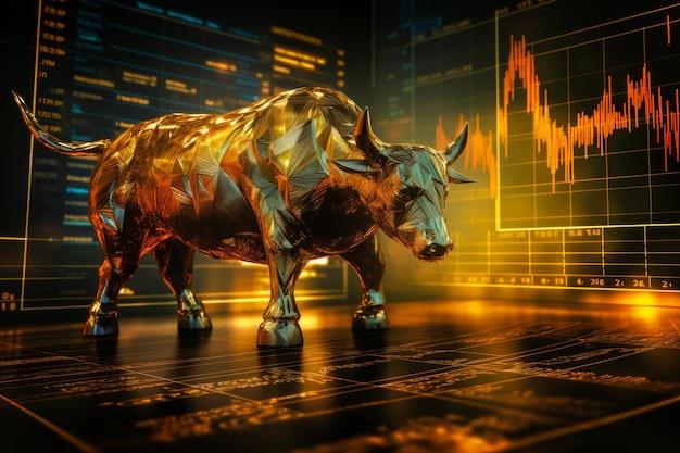 gold bull on chart background for business concept Graph Stock Trading crypto currency