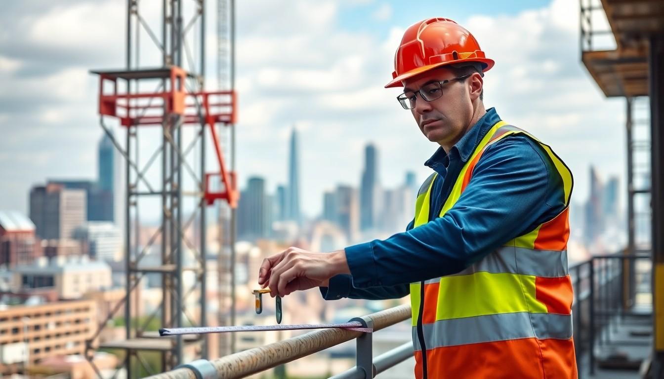 A person in a safety vest and helmet holding keys

Description automatically generated