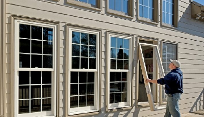 A person holding a ladder in front of a window

Description automatically generated