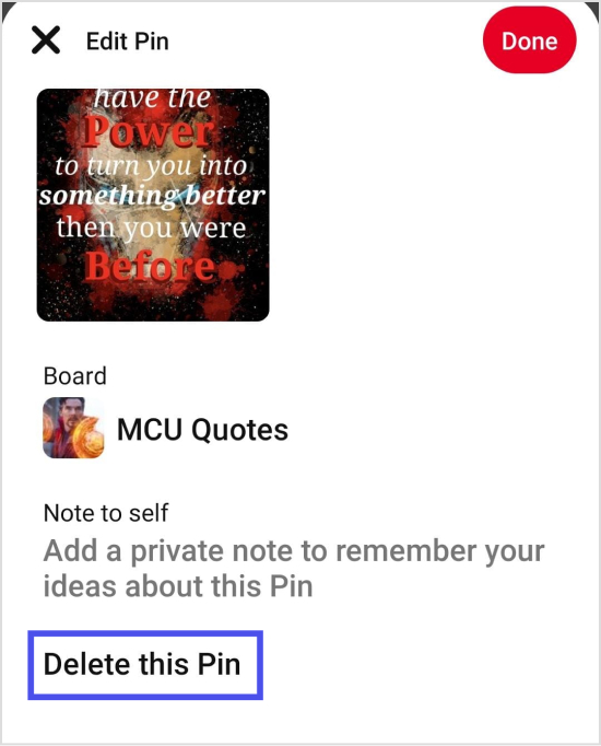 delete the pin 