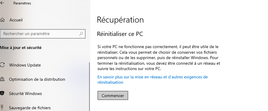 Réinitialiser Windows