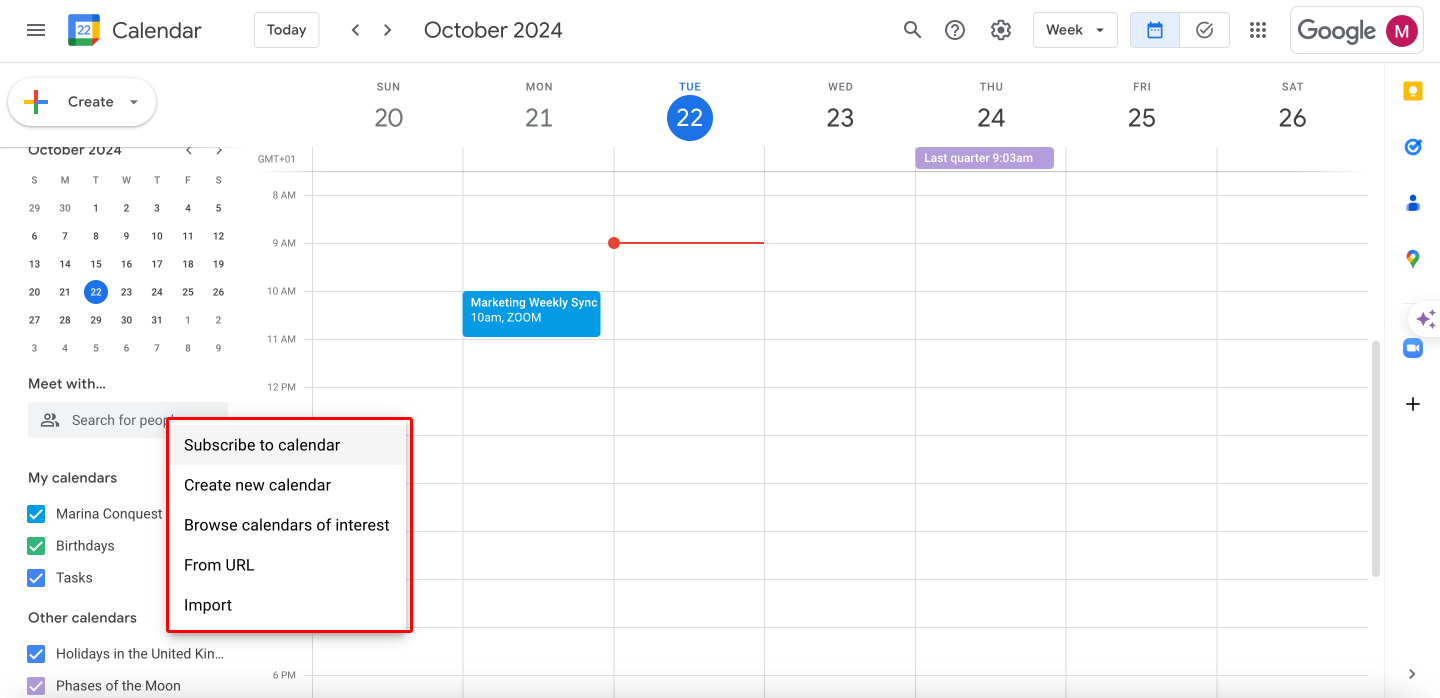 Adding a new calendar in Google calendar. 