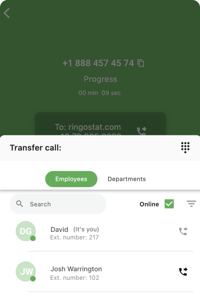 Ringostat Smart Phone, standard call transfer