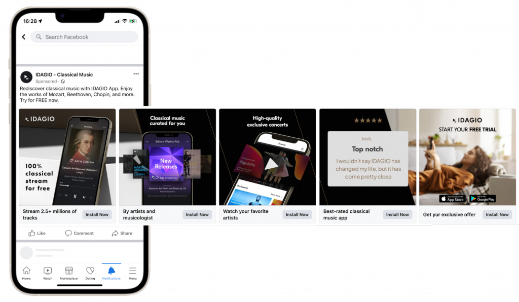 esempio di annuncio carosello di Facebook