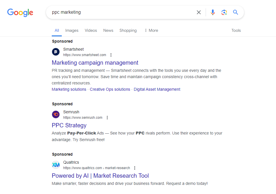 sponsored links of PPC marketing