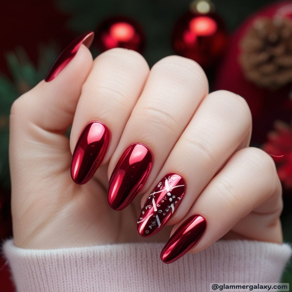 Winter Nail Ideas having Festive Red Chrome
