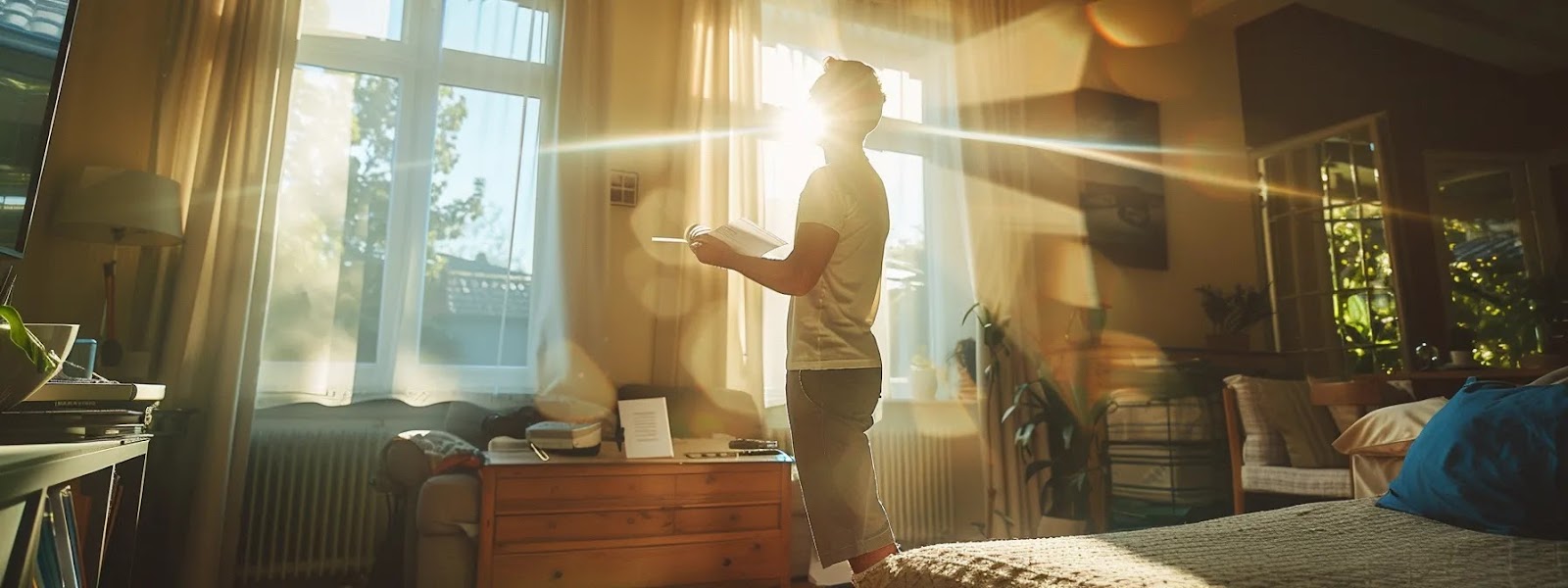 a confident homeowner stands in a sunlit living room, surrounded by organized inspection checklists and tools, embodying preparedness and diligence as they engage with a professional inspector, highlighting the importance of a smooth home inspection process.