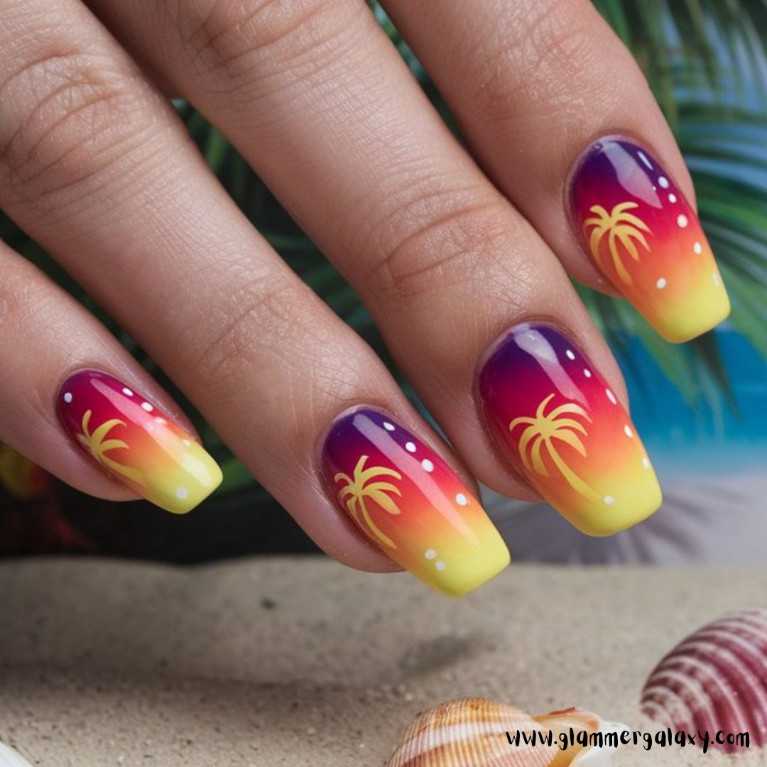 Classy Vacation Nails having Tropical Heatwave Gradient
