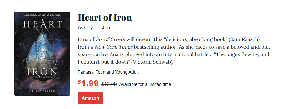 a screenshot of heart iron book  a bookbub young adult deal