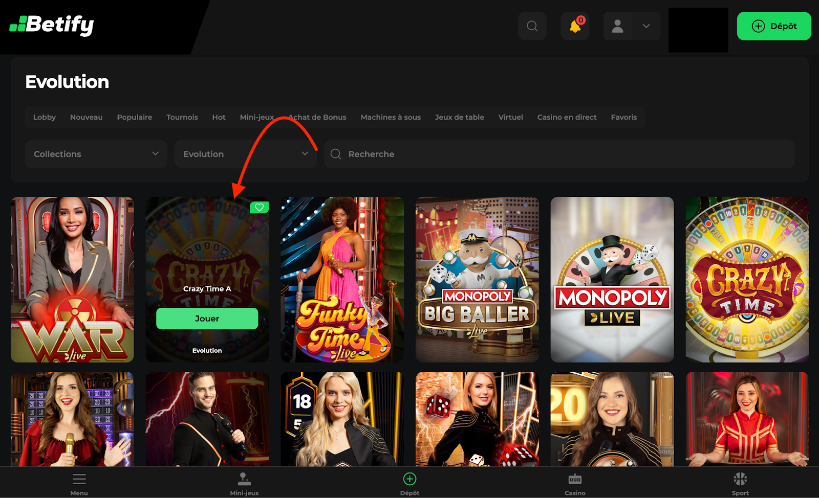 Jeux en direct Betify