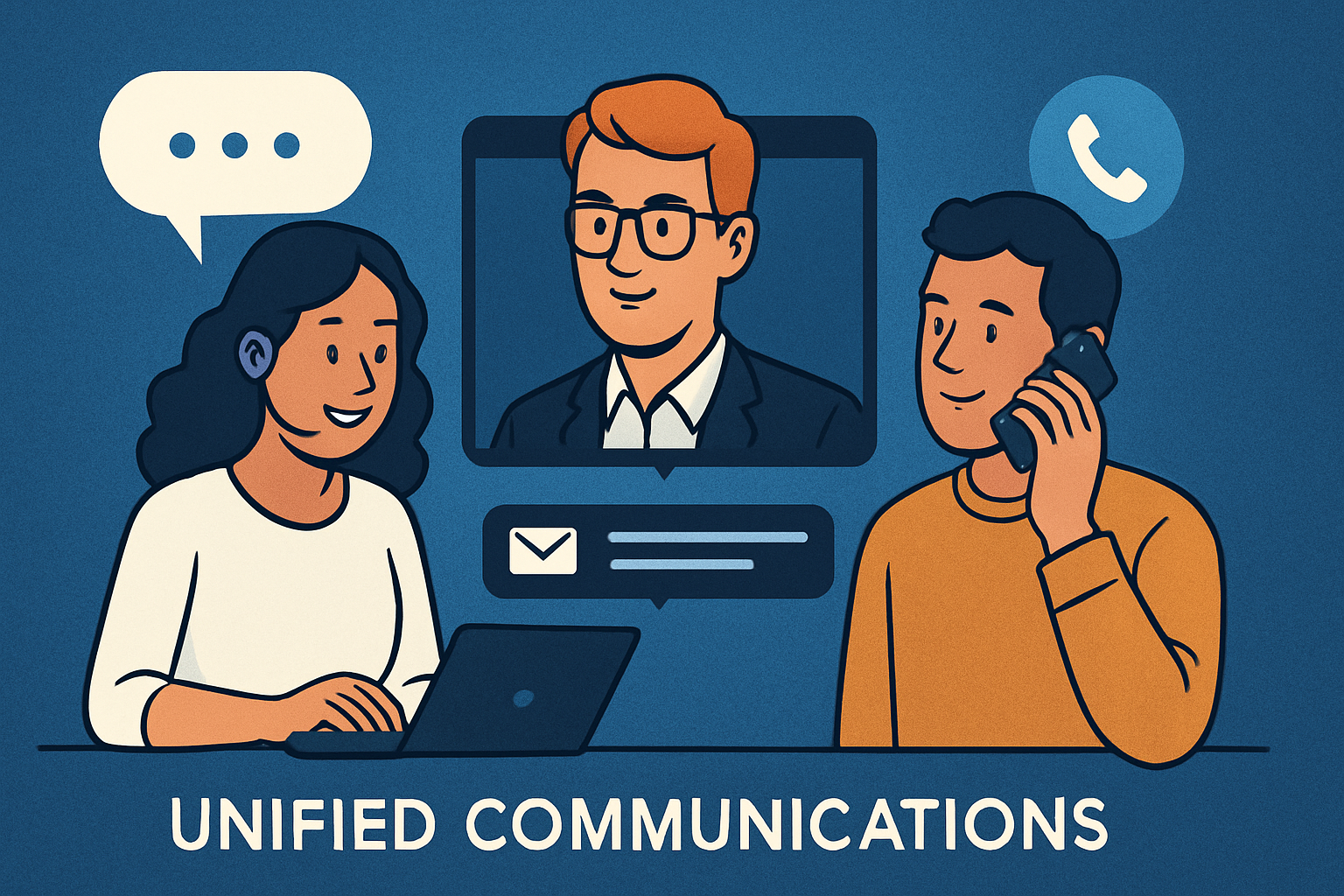 Professionals handling customer through automation and CRM integration in a white-label unified communications system.