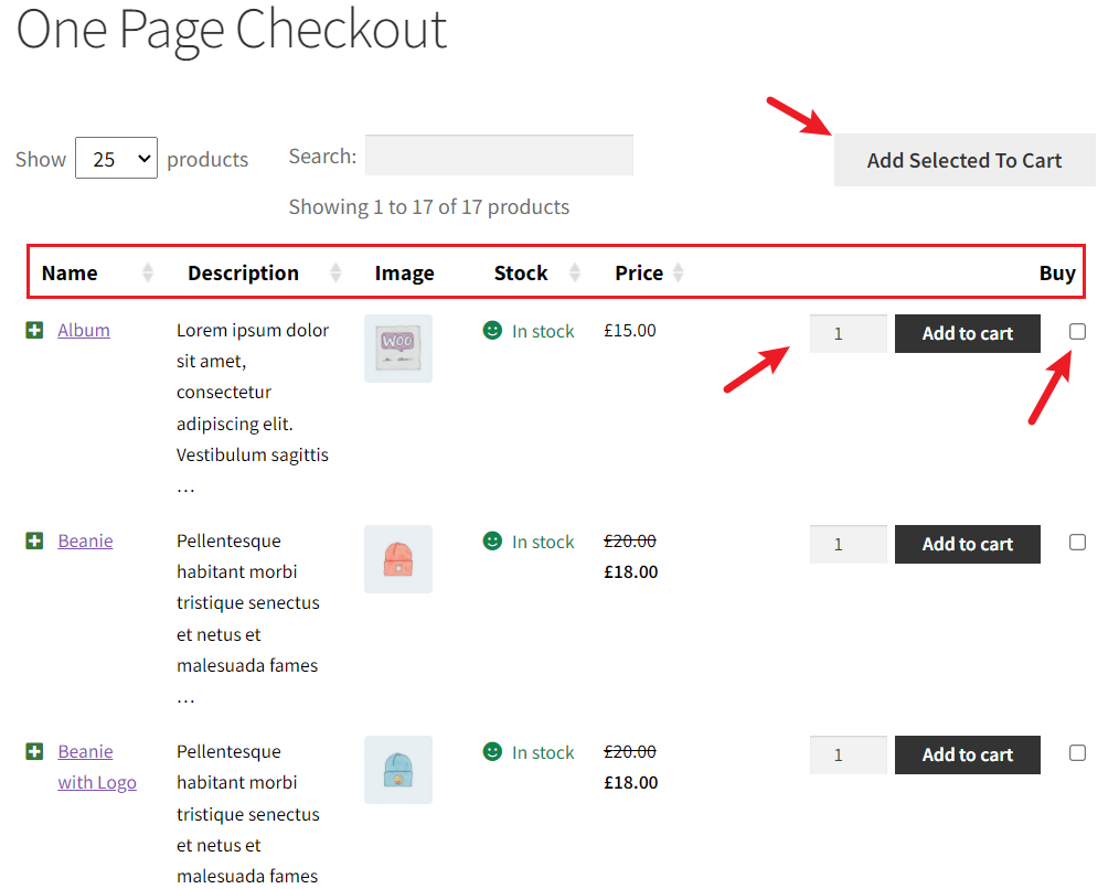 display product images and descriptions on the one-page checkout