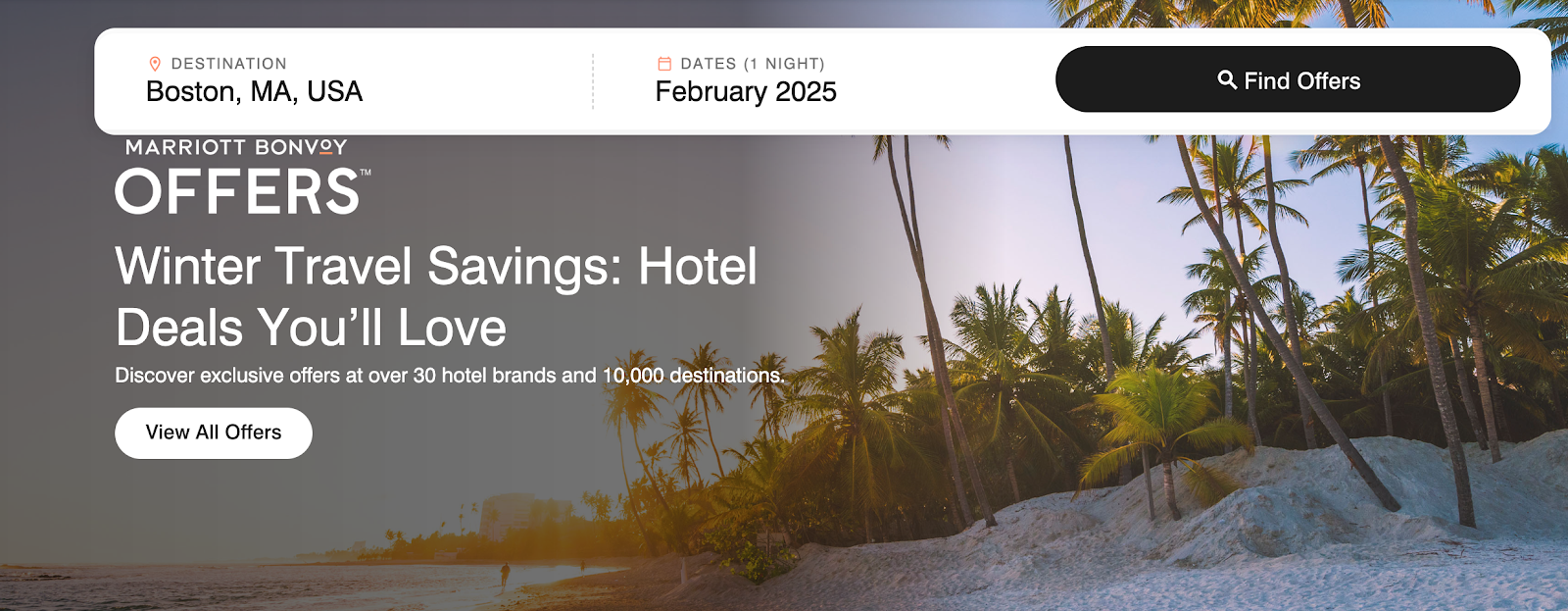 Marriott Bonvoy offer with a tropical background