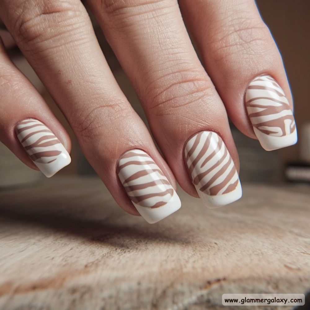 Neutral Nails having Zebra Accents on Nude
