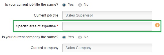 screenshot of the skillsurvey platform highlighting the "Specific area of expertise" field
