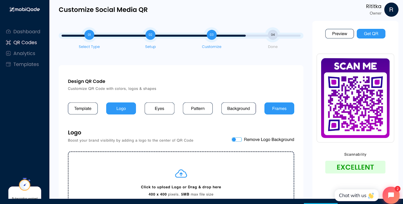 mobiqode QR code customization