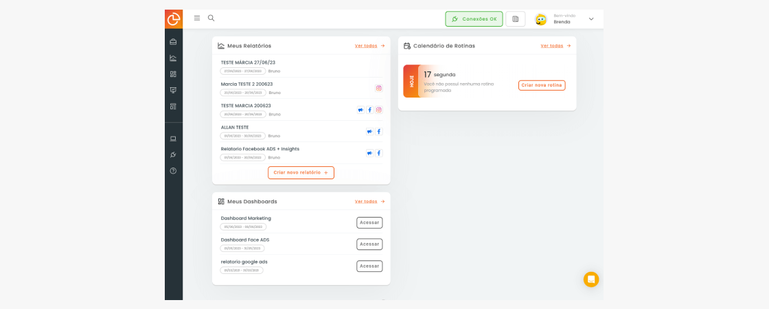 relatorio-stories-instagram-7: página do DashGoo mostrando a parte "meus relatórios" e "meus dashboards"