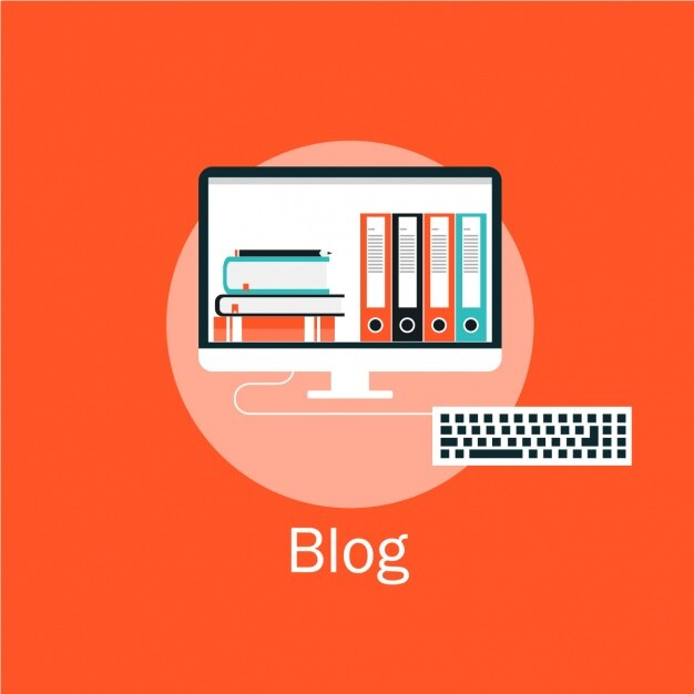 Illustration of a blog with computer and books