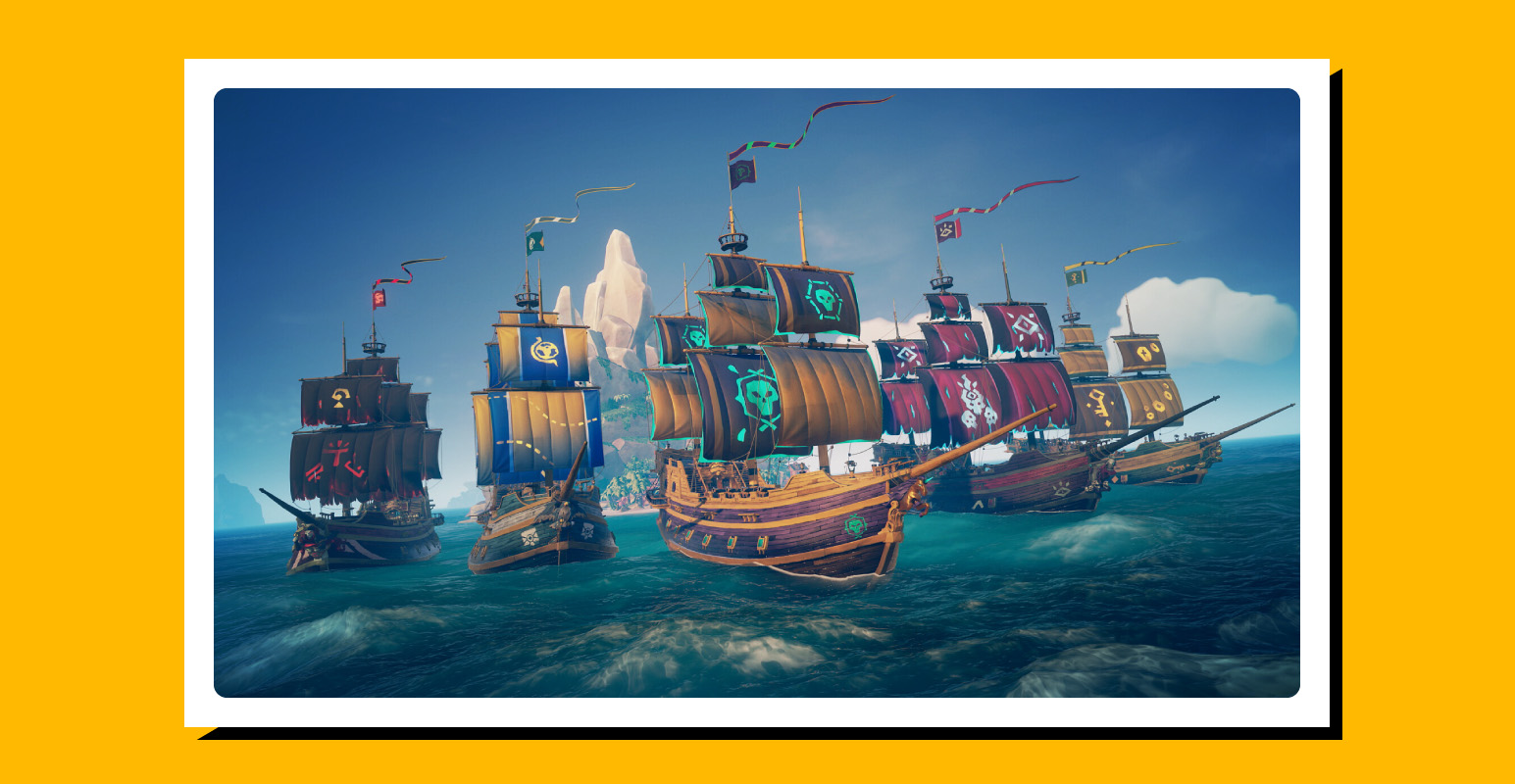 Screenshot of Sea of Thieves gameplay with a stylized yellow border