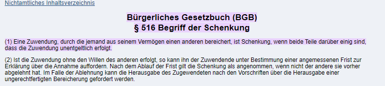 Screenshot von §516 des BGB.