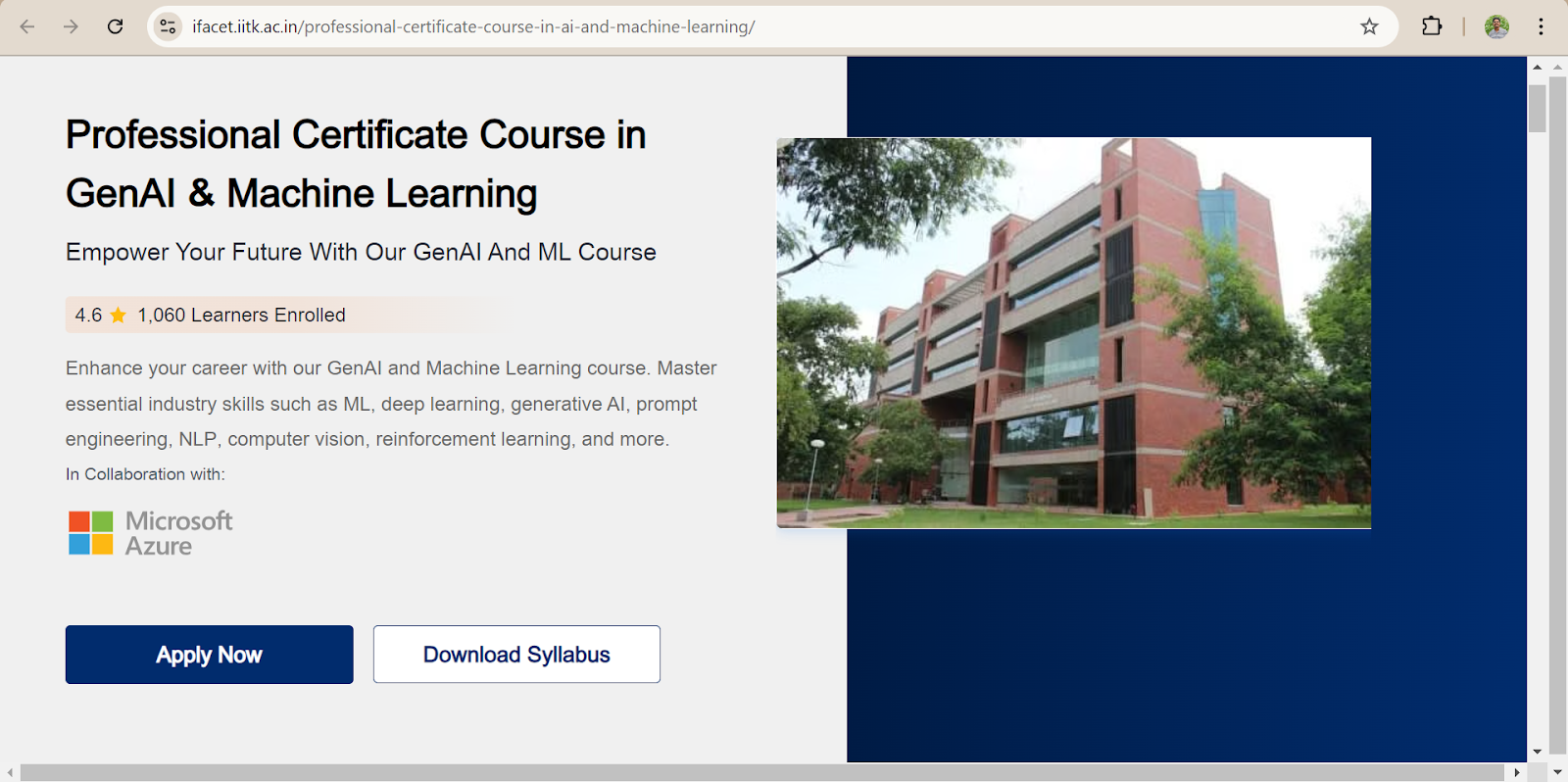 Professional Certificate Course in GenAI & Machine Learning - IFACET IITK