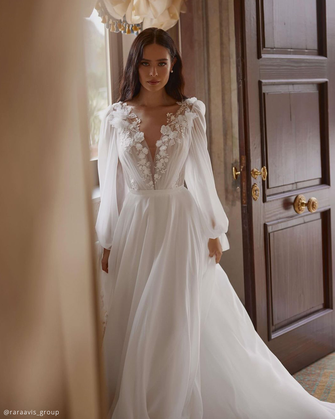 winter wedding dresses outfits a line with long sleeves floral rara avis