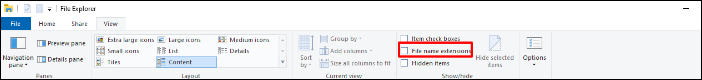 Enable File name extensions by ticking the box next to it