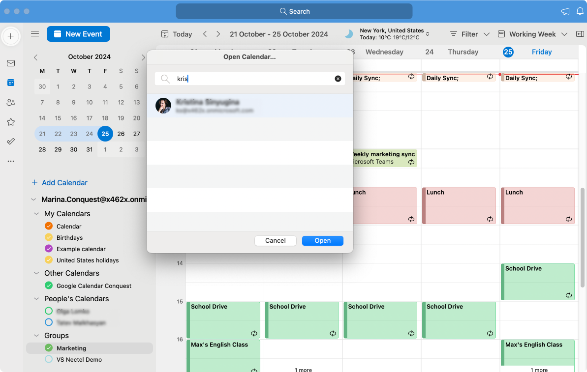 Pic. 5. Looking to add your colleague’s calendar in Outlook for Mac.