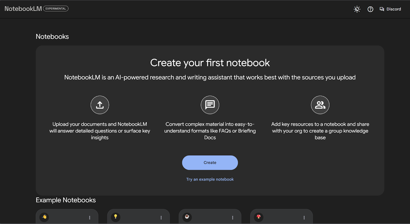 Creating a new notebook in NotebookLM
