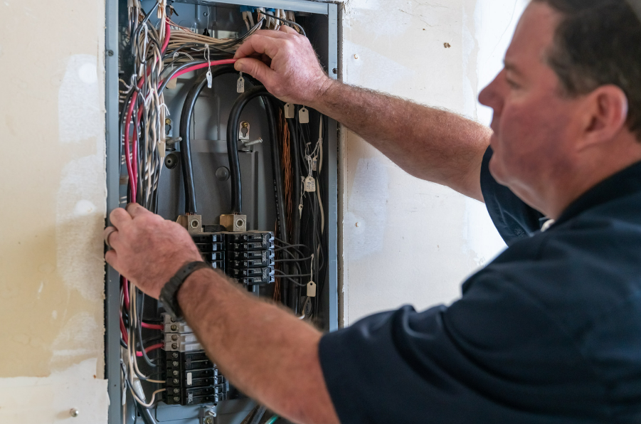 electrical contractor working during service call