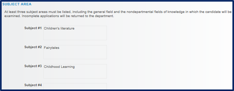 QE Committees form showing the  Subject Area.