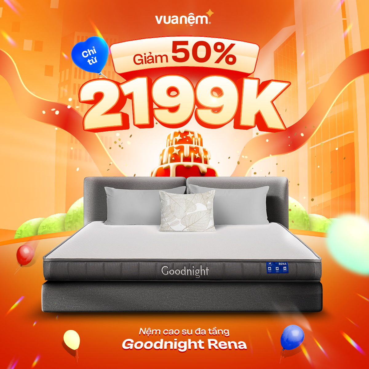 Nệm cao su đa tầng Goodnight Rena giảm 50%