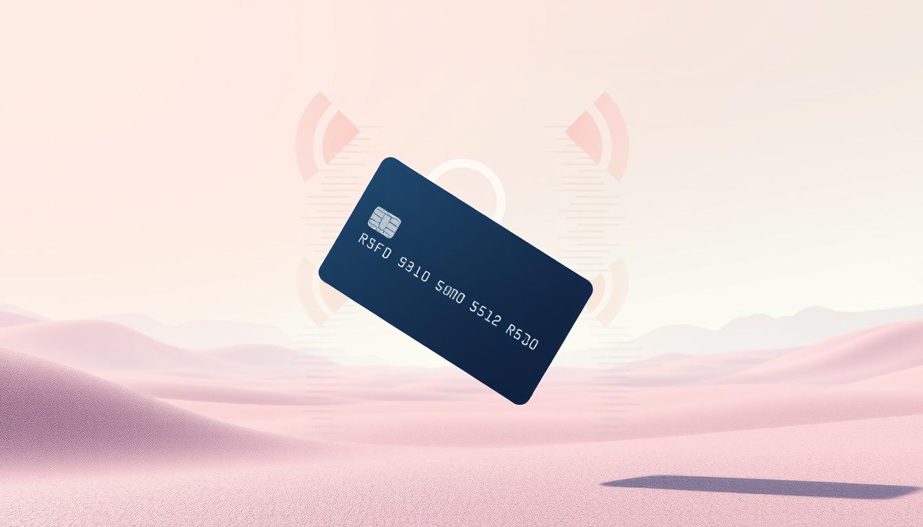 A surreal, minimalist illustration depicting common misconceptions about RFID card protection. In the foreground, a sliced credit card floats amidst a hazy, dreamlike backdrop. The middle ground features a stylized RFID symbol, partially obscured by glitching digital interference. The background is a serene, pastel-hued landscape with subtle geometric patterns, evoking the notion of technology and security. Soft, directional lighting casts subtle shadows, creating a sense of depth and emphasis on the key elements. The overall mood is one of subtle unease, challenging preconceptions about the vulnerabilities and realities of RFID card protection.