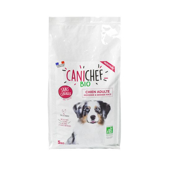 canichef croquettes pour chien sans cereales bio chien moyenne et grande race 5 kg