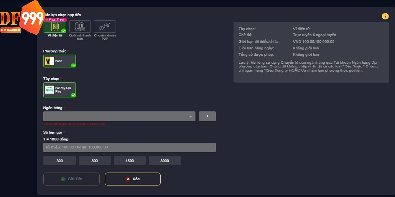 Chọn phương thức nạp tiền và nhập thông tin theo yêu cầu