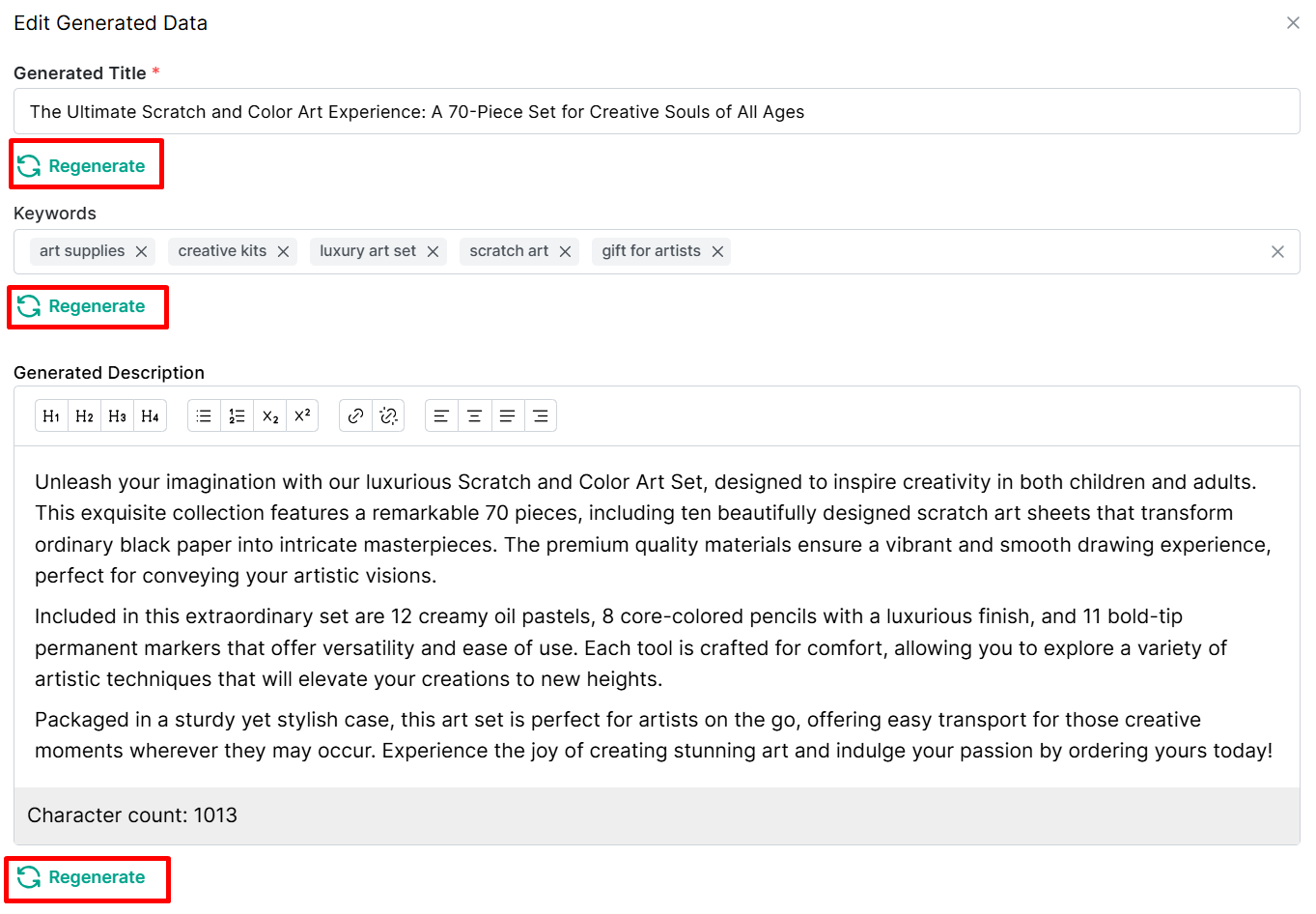 Content regeneration in Describely