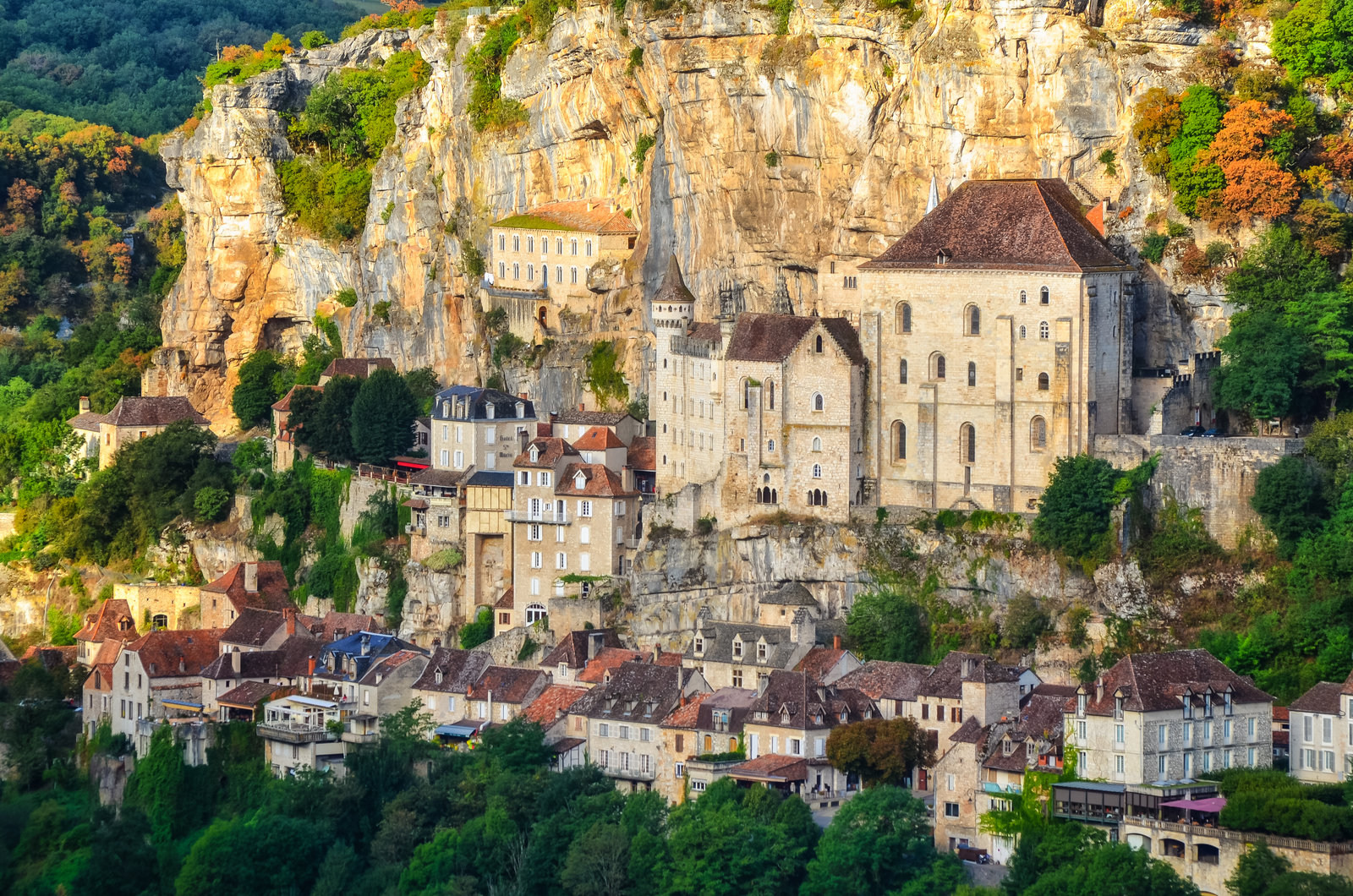 Rocamadour village detail view with sunlight