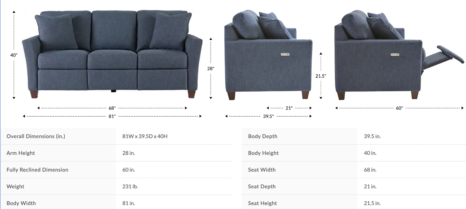 roscoe duo reclining sofa size