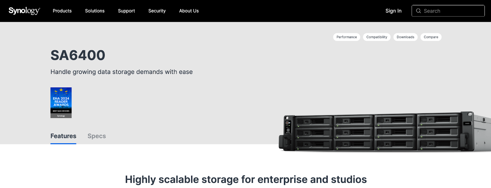 Screenshot of Synology SA6400 - Best overall backup storage device.