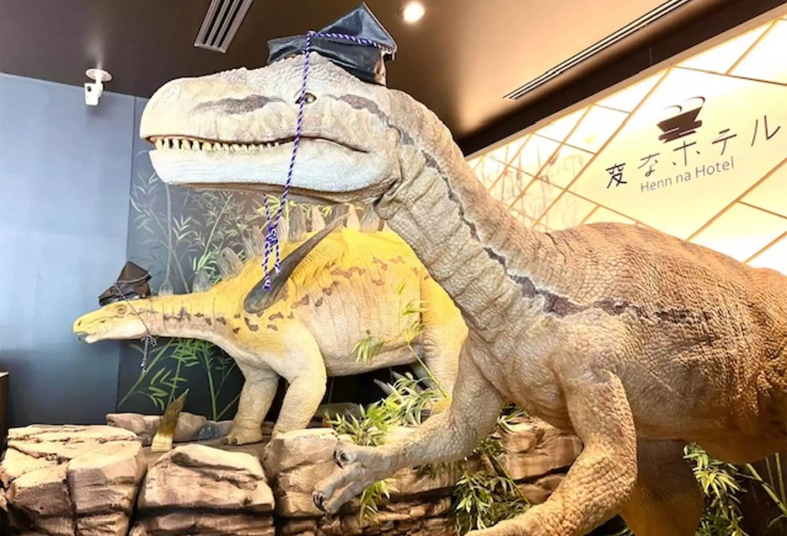 Robotic dinosaur staff at the Henn na Hotel in Japan