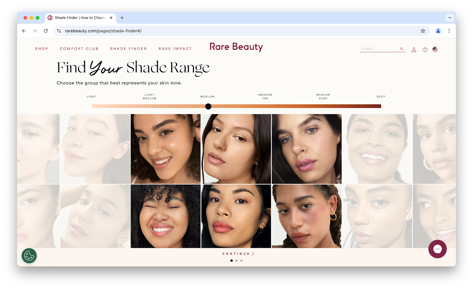 Image of Rare Beauty's Shade Finder page.