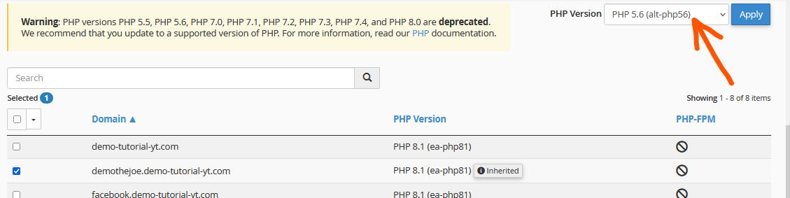 change PHP version in cPanel