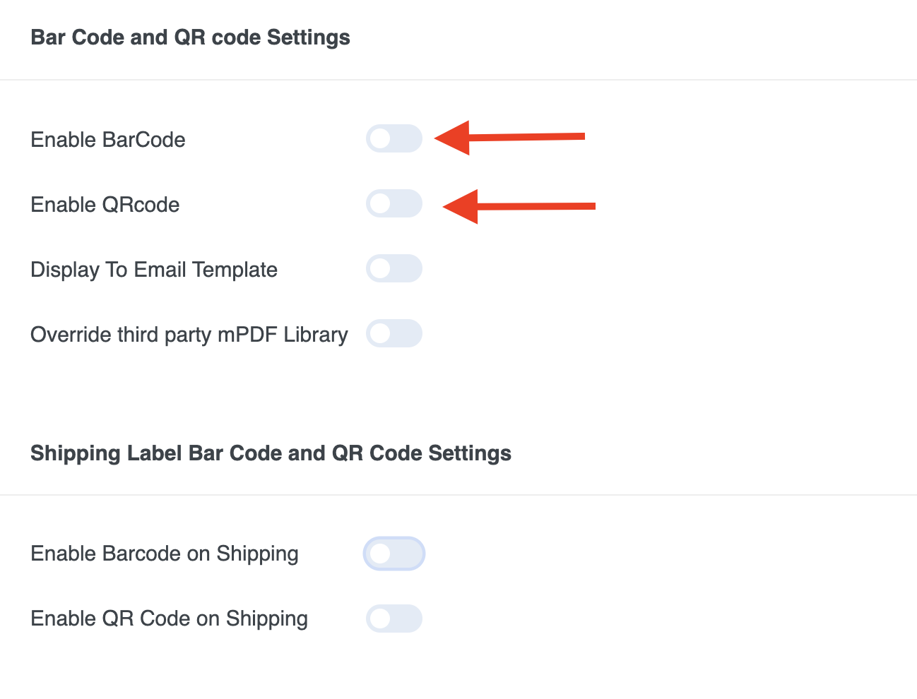 Bar Code and QR Code Settings