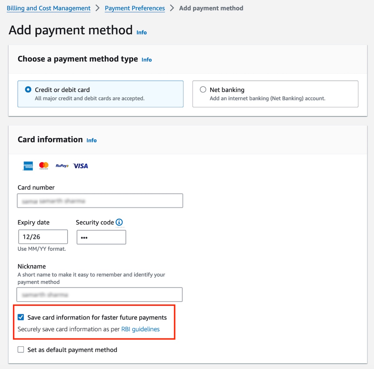 Add Your Payment Information