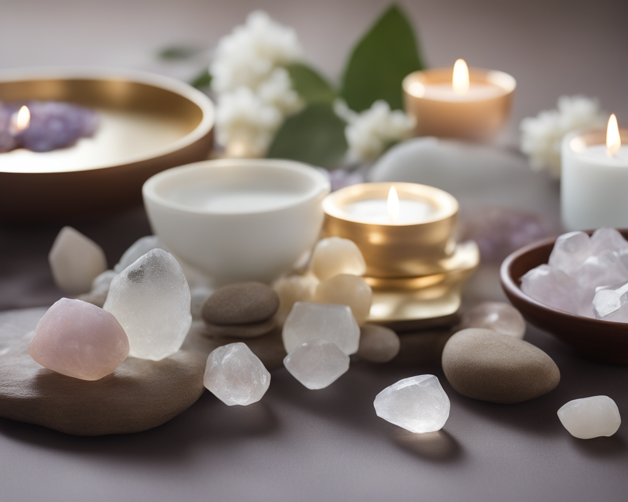 A group of candles and bowls with rocks

AI-generated content may be incorrect.