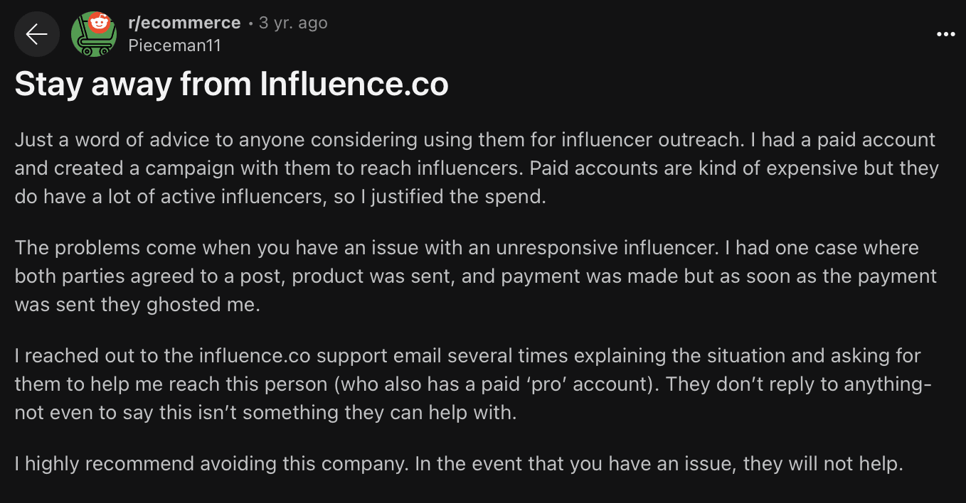 influence.co user review