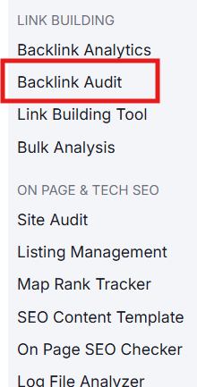Semrush Backlink audits option.