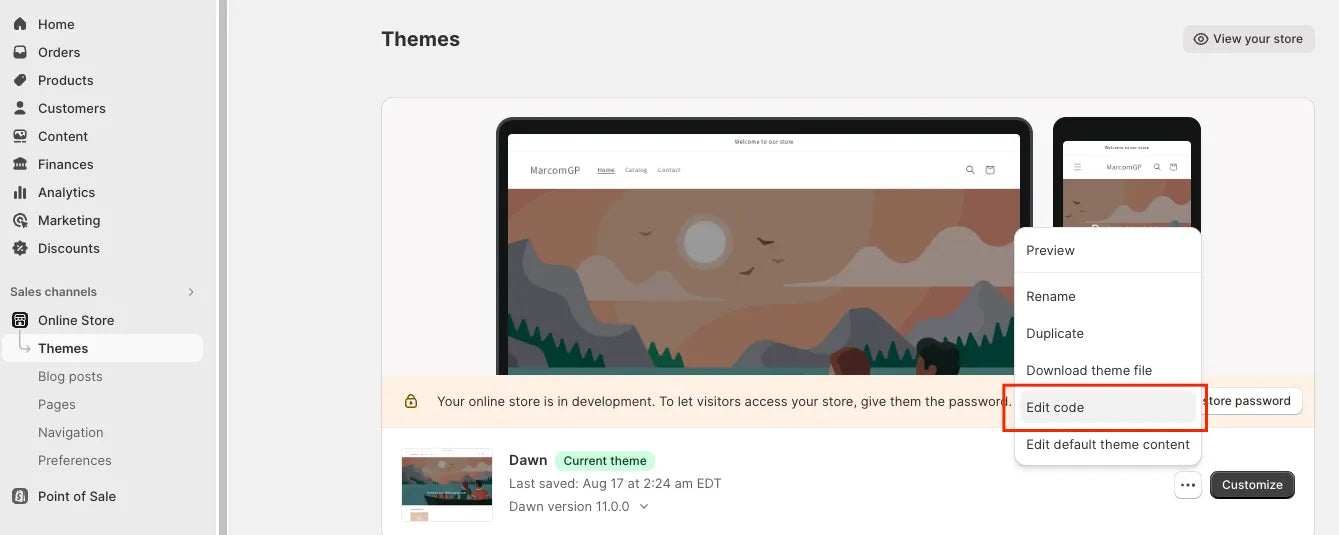 edit code pop up