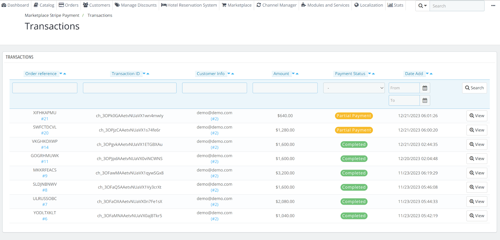 Transaction Page of Marketplace Stripe  Payment Gateway