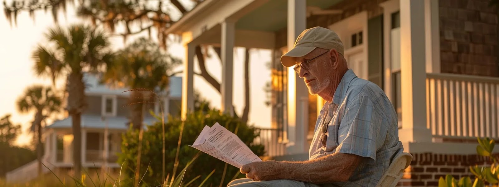 a homeowner on tybee island studying elevation certificates to reduce flood insurance rates.